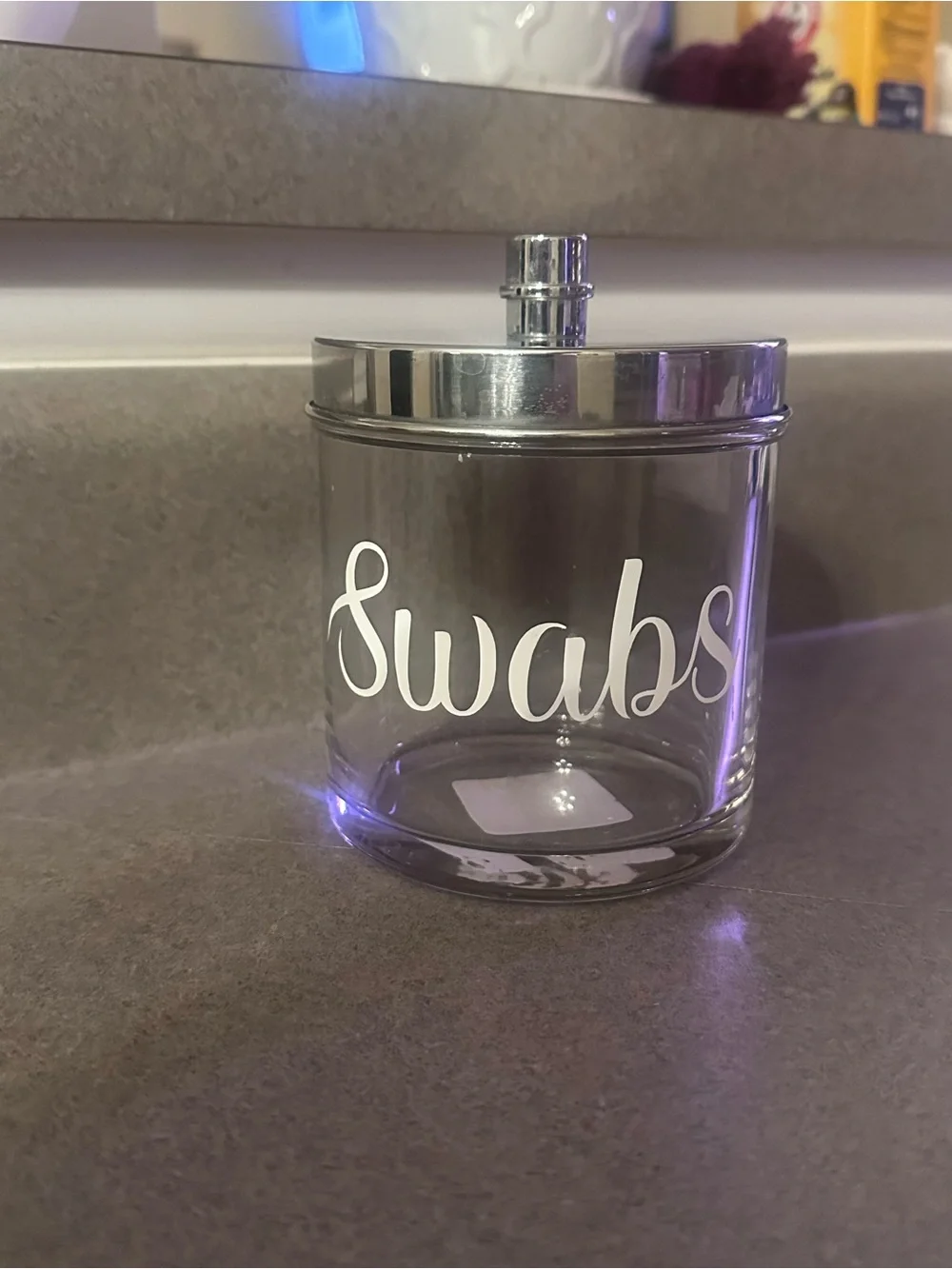 Clear Glass Swabs Jar with Silver Lid